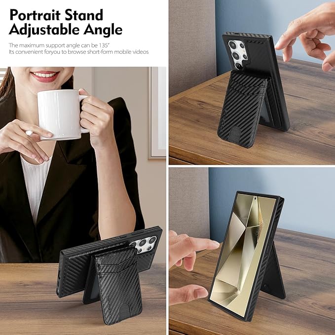 SkyEagle Compatible with Magsafe 2 in 1 Detachable Samsung Galaxy S25 Ultra Wallet Case with Card Holder,Women Men Magnetic PU Leather RFID Blocking Flip Kickstand Credit Slots,Carbon Black