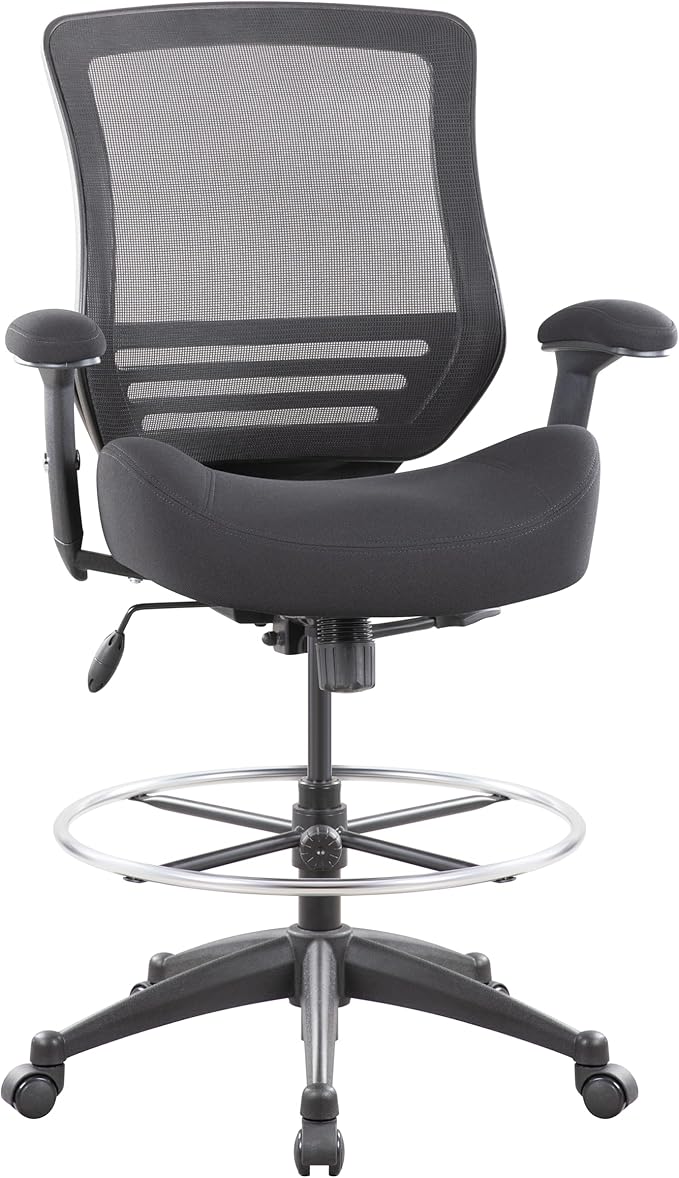 BOLISS 400lbs Mid Back Mesh Ergonomic Drafting Chair for Standing Desk Office Wide Chair Built-in Lumbar Support Big Adjustable Foot Ring Height Adjustable Armrest (Black)