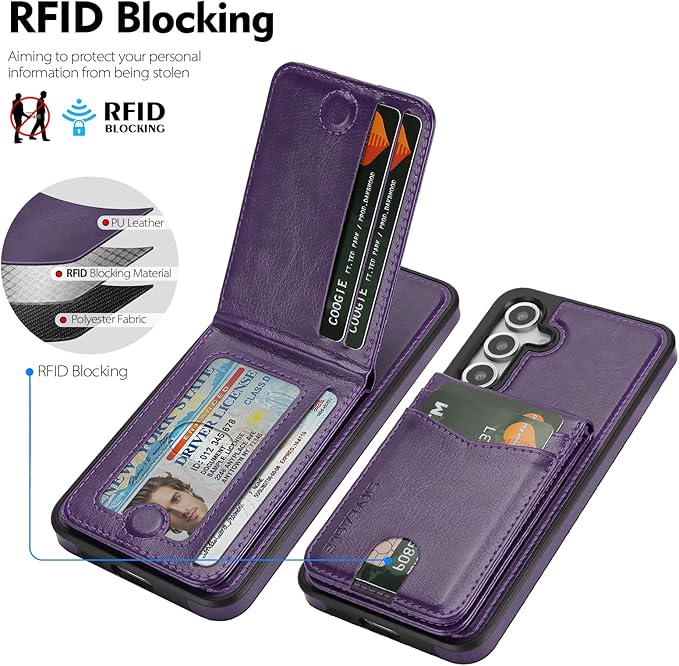 SkyEagle Compatible with Magsafe 2 in 1 Detachable Samsung Galaxy S25 Plus Wallet Case with Card Holder,Women Men Magnetic PU Leather RFID Blocking Flip Folio Kickstand Credit Slots,Purple