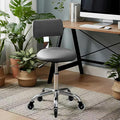 Rolling Stool Chair with Wheels, Office Drafting Chair with Back Support, Height Adjustable Standing Desk Stool with PU Leather Cushion for Home Office Kitchen Vanity Salon Garage Tattoo Dentist(Grey)
