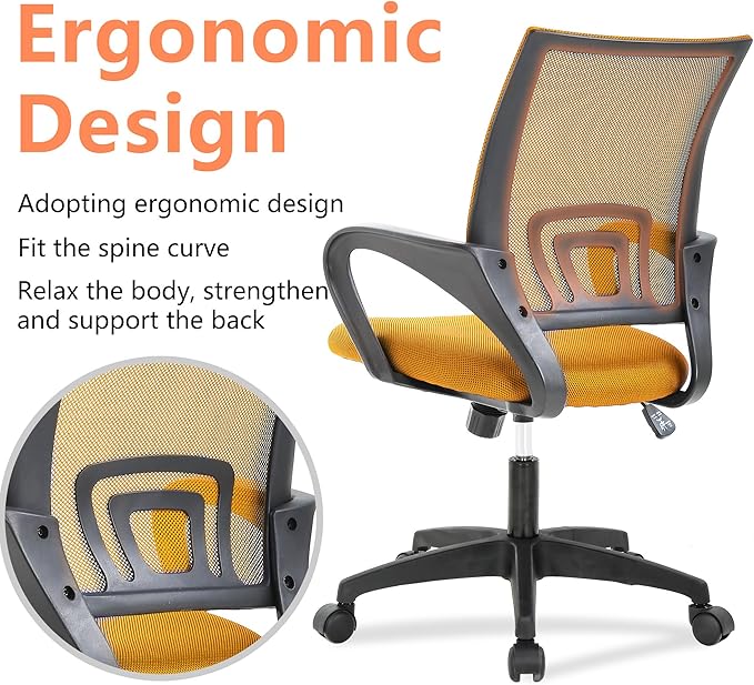 PayLessHere Home Office Chair - Adjustable Ergonomic with Lumbar Support, Armrest, High Density Mesh, 360 Swivel for Adults (Pack of 1, Orange)