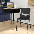 EMMA + OLIVER Jacobs Desk/Stackable Ergonomic Chair Set, Flex Comfort Seat Back, Adjusting Desk Legs, Metal Open Front Storage Box, Natural Desktop/Black Chair