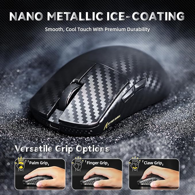 ATTACK SHARK R11 Ultra 8K Carbon Fiber Wireless Gaming Mouse,PAW3950MAX 42K DPI Sensor,49g Superlight Ergonomic Computer Mice with Tri-Mode,70M Switch Cloud Driver for Win/Mac/PC Gamer,Weave Black