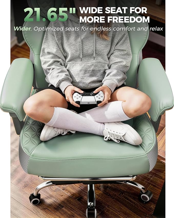 COMHOMA Big and Tall Office Chair with Upgrade Footrest, Heavy Duty Gaming Chair High Back Executive Chair with Spring Lumbar Support for Lower Back Pain Relief, 150°Reclining Adjustable Armrests