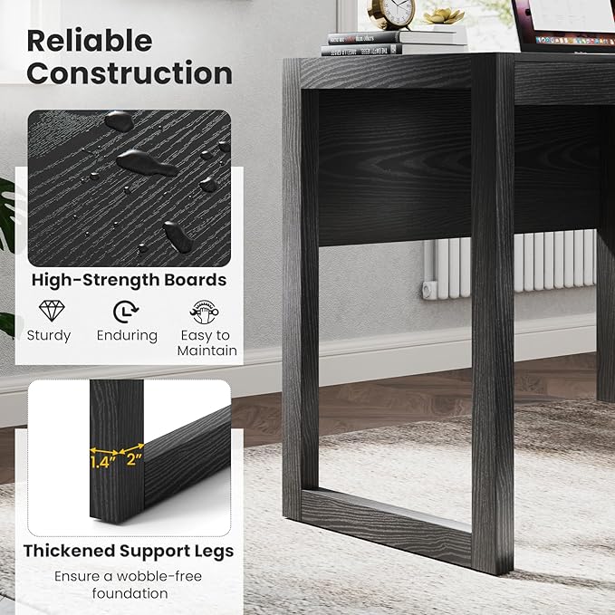 Giantex Computer Desk with Drawer & Storage Cabinet, Wooden Home Office Desk, Modern Executive Laptop PC Table Computer Workstation, Study Writing Desk for Home Office, Bedroom, Living Room