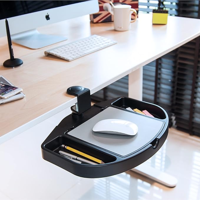 EHO Clamp-On Desk Organizer, Multifunctional with Pencil Drawer, Mouse Pad Storage, Swivel, Spill-Proof, Under Desk Storage, Easy Installation, Reduces Clutter, TAA-Compliant