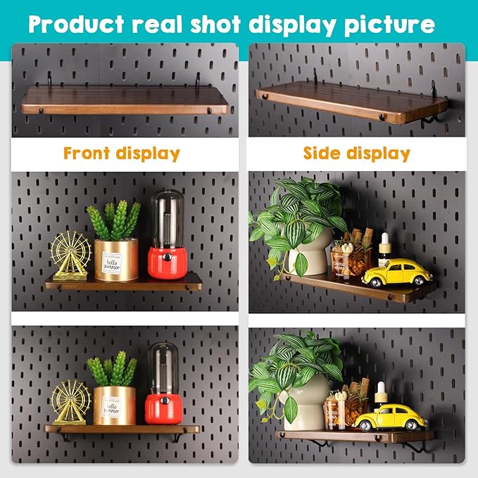 2 Pack Walnut Color Pegboard Shelf, Peg Board Organizer Accessories, Compatible with IKEA Skadis Pegboard for Home Office, Craft Room, Gaming