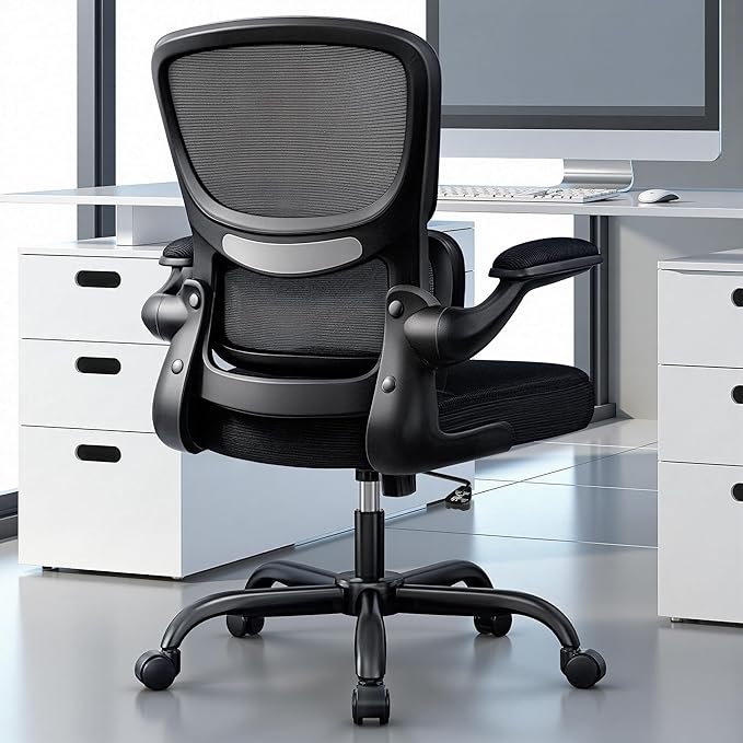 ALLGOD Office Chair Ergonomic Desk Chair, Breathable Mesh Desk Chair Comfy with Lumbar Support, Flip-up Armrests, Computer Chairs Comfortable for Home, Office, Work, Standard, 300Lbs