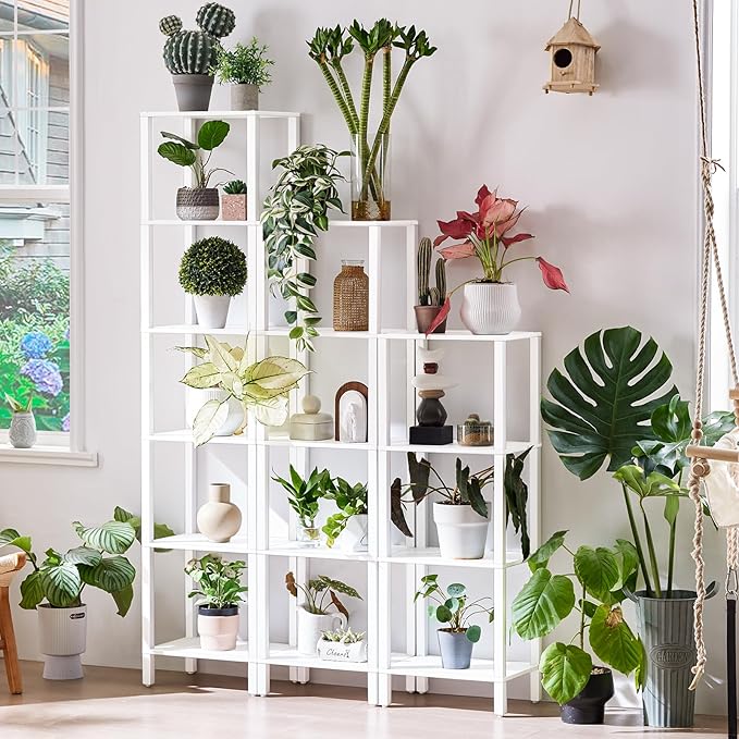 YUFAM 4 Tier Tall Wooden Bookshelf with Storage - Small White Bookcase for Small Spaces, Shelf for Living Room, Office, Bedroom, Kitchen - Industrial Modern Book Shelf