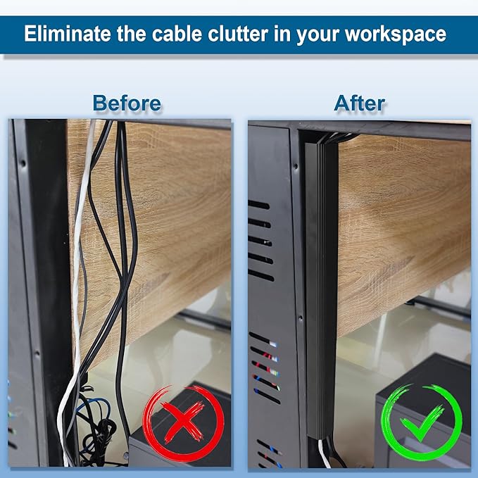 Cable Management J Channel Under Desk - Easy Installation, Black