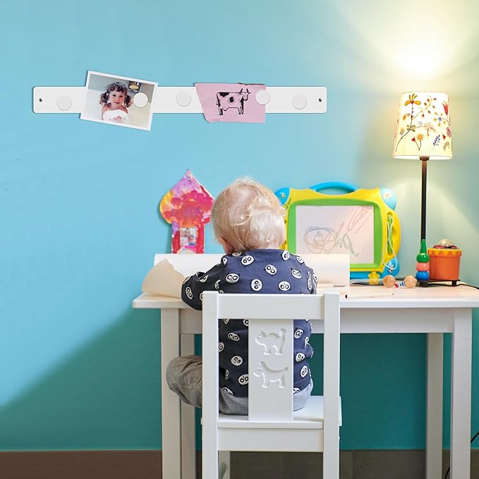 Three by Three Seattle 28 x 2.5 Inch Metal Strip Frameless Magnetic Bulletin Board (3 Pack) with 15 Large Magnets for Memos, Photos, Lists, and More in Office, Home, or School Décor (White)