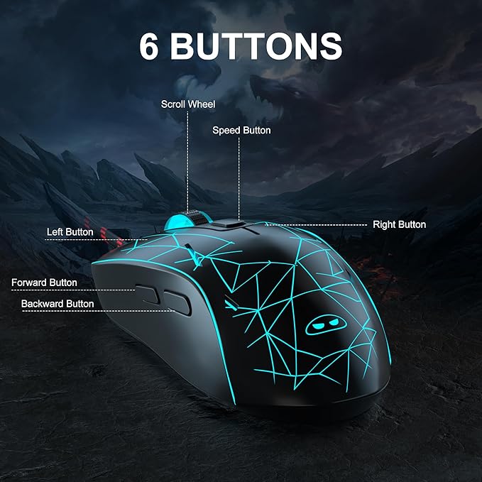 MageGee G6 Wired Gaming Mouse, Ergonomic USB Optical Mouse with 7 Colors Breathing LED Backlit, 6 Adjustable Speed Levels from 600 to 3200 for Laptop PC Computer Games & Work, Black