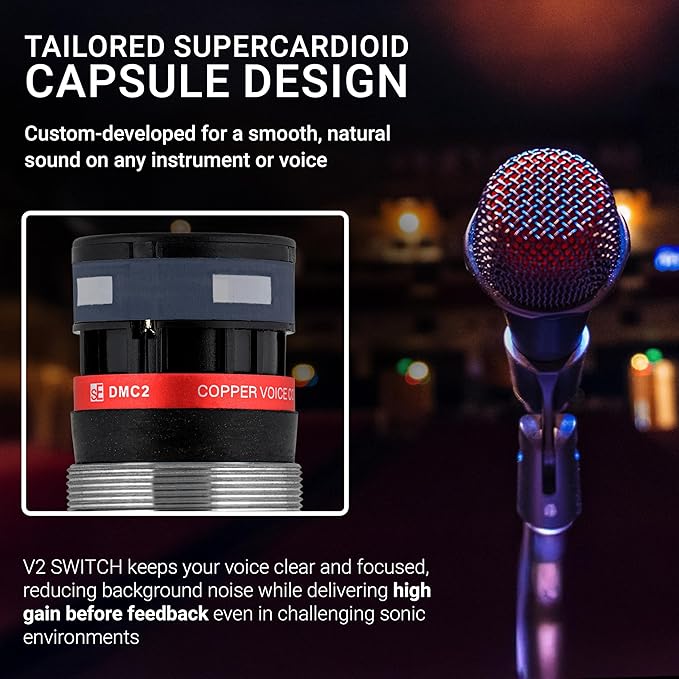 SE ELECTRONICS V2 Switch Dynamic Microphone for Singing, Speech, Instruments & Studio Recording - Supercardioid XLR Handheld Vocal Microphone with an On/Off Switch & Rugged All-Metal Housing