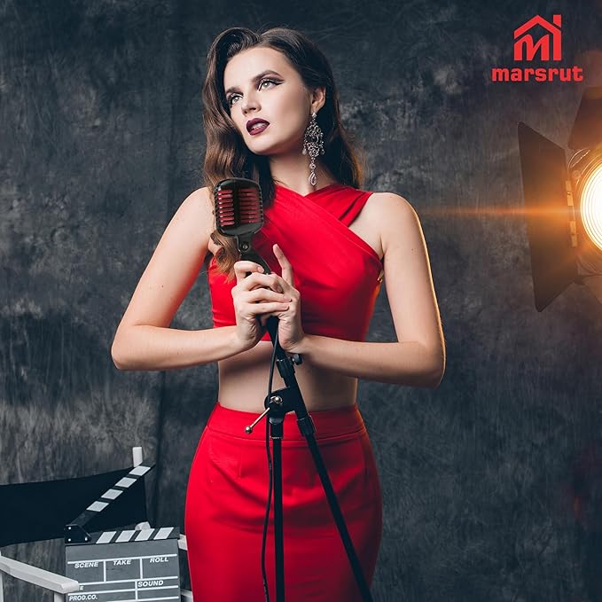 Marsrut Vintage Microphone, Retro Classic Old School Dynamic Vocal Mic, Unidirectional Cardioid Style Compatible with XLR Cable for Universal Stand, for Studio Recording & Live Performance