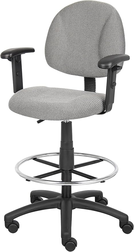 Boss Office Products Ergonomic Works Drafting Chair with Adjustable Arms in Grey, mid-Back (B1616-GY)
