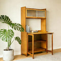Fold-Out Convertible Office Table, Space-Saving Folding Writing Desk with Hutch & Storage Shelves, Pet-Friendly Foldable Computer Desk with Free Cat Bed for Small Spaces (Walnut1)