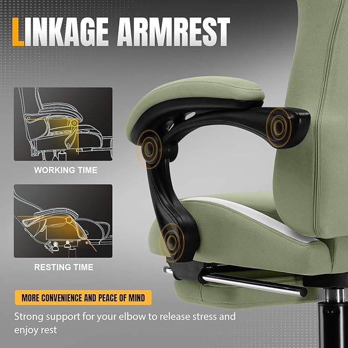 GTPLAYER Gaming Chair with Foot Rest & Pocket Spring Cushion, Breathable Fabric for Home Office Desk, Ergonomic High Back Computer Chair with Headrest & Lumbar Support, Green