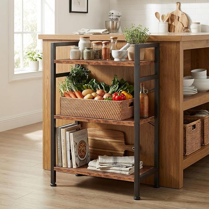 3 Tier Bookshelf, Free Standing Wooden Bookcase with Open Storage Shelves with Metal Frame, Sturdy Shelf Organization Display Rack for Living Room, Bedroom, Home Office, 27.6" Tall, Brown