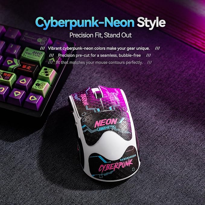 2-Pack Cyberpunk-Neon Mouse Grip Tape for Viper V3 Pro / V4 Pro - 0.5mm Ultra-Thin Pre-Cut, Anti-Slip, Sweat-Resistant, Professional Competitive Upgrade Kit