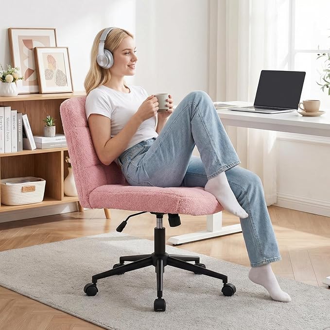 TLSUNNY Wide Sherpa Criss Cross Desk Chair – Pink