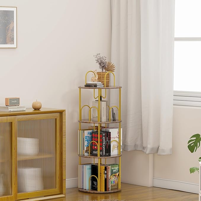 3 Tier Rotating Bookshelf, 360° Spinning Bookshelf Tower, Narrow Corner Book Shelf, Revolving Bookcase Corner Tall Book Shelf for Small Spaces, Bedroom, Living Room, Brown