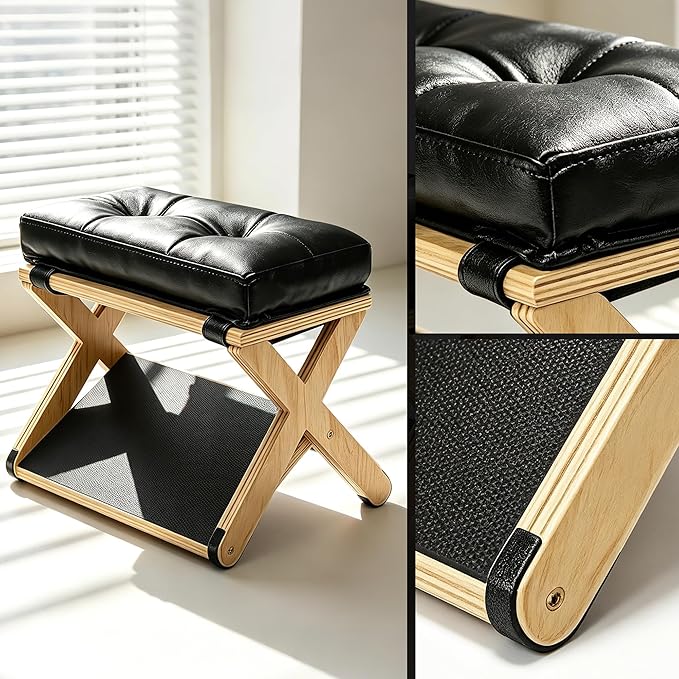 THOUSAND SUNNY Wooden Under Desk Footrest, Desk Foot Stool with Cushioned Top and Non-Slip Base Ergonomic Office Foot Rest for Home Work Gaming