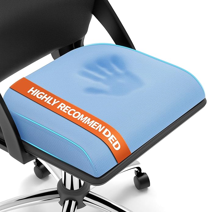 TranquilRelax Large Seat Cushion, Memory Foam Cushion for Long Sitting Hours on Office Chair, Home & Car, Non-Slip Chair Pad for Relieving Back & Sciatica & Hip & Coccyx Pain (Light Blue)