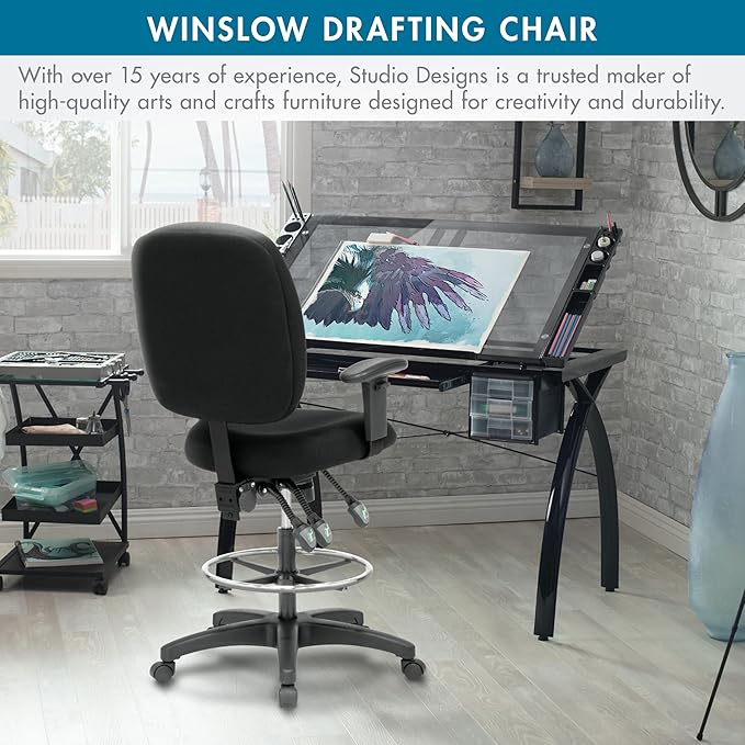 Studio Designs Winslow Drafting Work Chair with Foot Rest - Adjustable Height Chair - Contoured for Desk or Drafting Table
