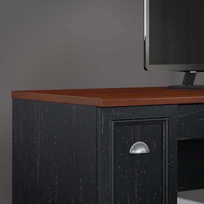 Bush Furniture Large Open Compartment is Perfect for a Small Book Collection While Three Smaller Shelves Organize Work-in-Progress