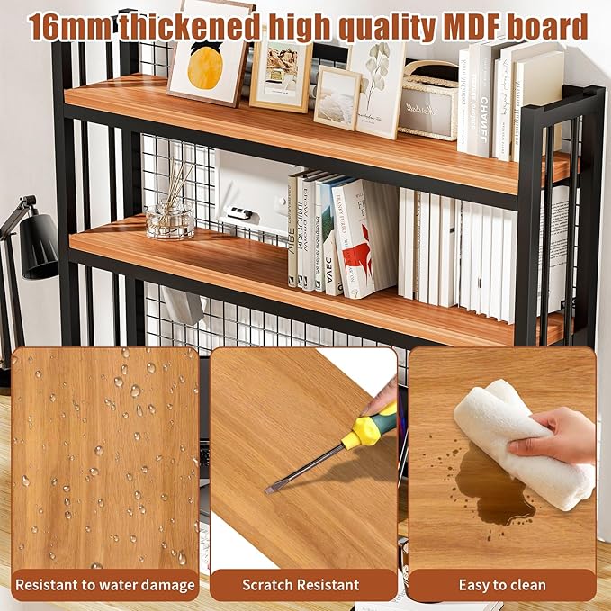 Desktop Hutch Bookshelf,2-Tier Metal Desk Shelf, Storage DisplayShelf for Computer Desk, Multifunctional Freestanding Storage Rack for Office, Home Decor (37.4 * 35.9 * 9.44 in)