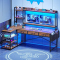 SEDETA 55" L Shaped Desk with Hutch, Corner Computer Desk with Drawers & Shelves, Reversible L Shaped Gaming Desk with Power Strip & LED Lights, Monitor Stand, Headphone Hook, Rustic Brown