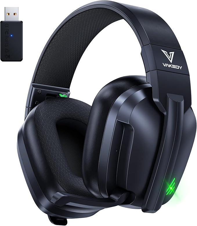 Vakedy HW11 Wireless Gaming Headset for PS5,PS4,PS4 Pro, Switch,Mac,Bluetooth 5.3 Gaming Headphones with Noise Canceling Mic,Gamer Headphones for PC,50Hr Battery (Black)