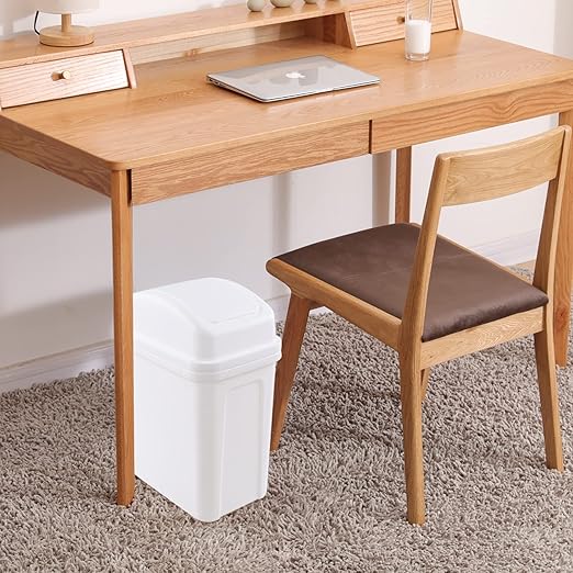 1-Pack 1.8 Gallon Plastic Swing Lidded Trash Can, Small Garbage Bin, White