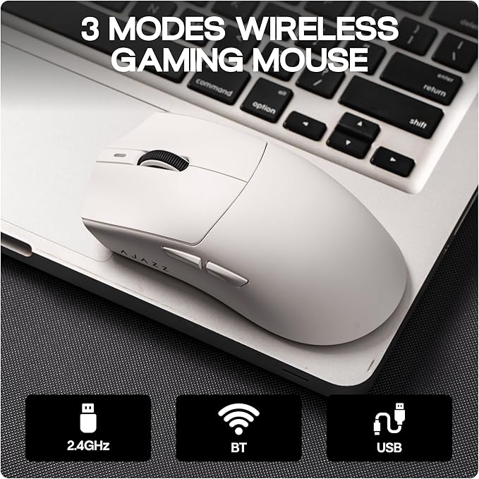 MechLands AJAZZ AJ139P V3 MC Wireless Mouse with Charging Base, 3 Modes Gaming Mouse with 800mAh Battery, Adjustable 24,000 DPI, PAW3311 Sensor, 1000 Polling Rate, 69g Lightweight, Win/Mac (White)