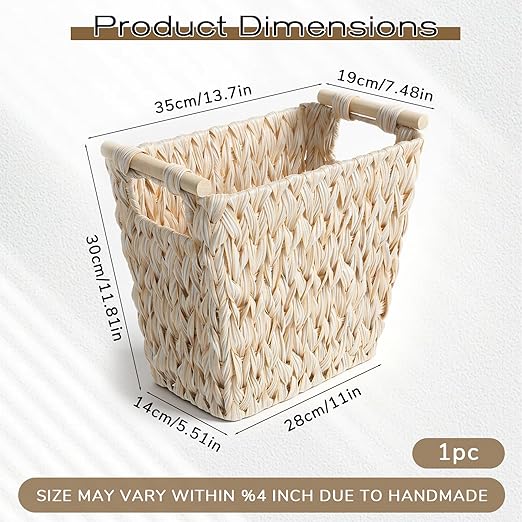 WLLHYF 5 Gallon Wicker Trash Can Handwoven Water Hyacinth Waste Basket Boho Wicker Decor Wastebasket with Handle Waterproof Small Garbage Can for Bedroom Bathroom Office Living Room