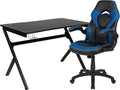 Flash Furniture Optis Black Gaming Desk and Blue and Black Racing Chair Set with Cup Holder, Headphone Hook & 2 Wire Management Holes