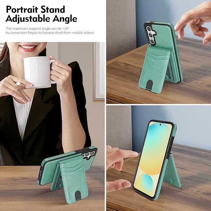 SkyEagle Compatible with Magsafe 2 in 1 Detachable Galaxy S25 Wallet Case with Card Holder,Women Men Magnetic PU Leather RFID Blocking Flip Kickstand Credit Slots for Galaxy S25 6.2",Blue Green