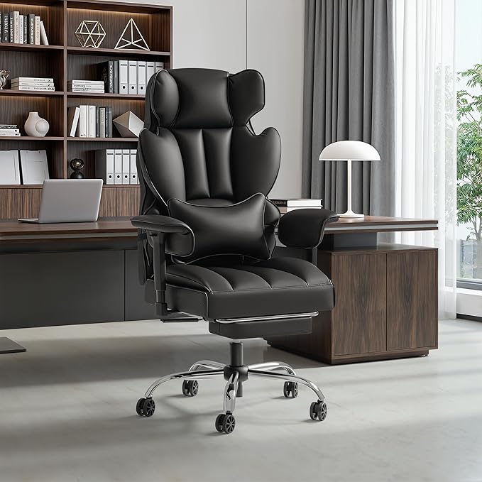 Furmax Big and Tall Office Chair, High Back Gaming Chair with Footrest for Heavy People, 400LBS Ergonomic Comfy Office Chair with Adjustable Armrests for Home Office (Black)