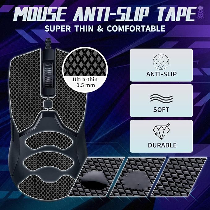 TALONGAMES Mouse Anti Slip Grip Tape Compatible with Razer Viper Mini Gaming Mouse, Palm Sweat Absorption, Thin 0.5mm, Cut to Fit, Easy to Apply, Mouse Skin