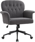 IWMH Home Office Desk Chair, Teddy Fabric Cozy Desk Chair with Wheels and Arms, Modern Upholstered High Back Wide Seat Vanity Chair for Bedroom Living Room Makeup (Dark Grey)