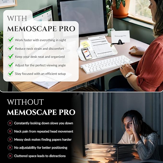 MemoScape PRO Adjustable in-Line Document Copy Holder for Desk - Help Boost Productivity and Reduce Neck Strain - Paper Holder Stand for Desk - Office & Home Organization Accessory - Black