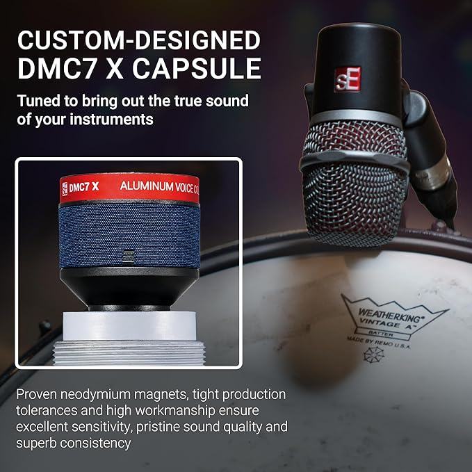 SE ELECTRONICS V BEAT Drum Mic - Compact Dynamic Supercardioid Drum Microphone for Toms & Snares with Adjustable Swivel Mount for Precise Positioning - Perfect for Studio & Live Use