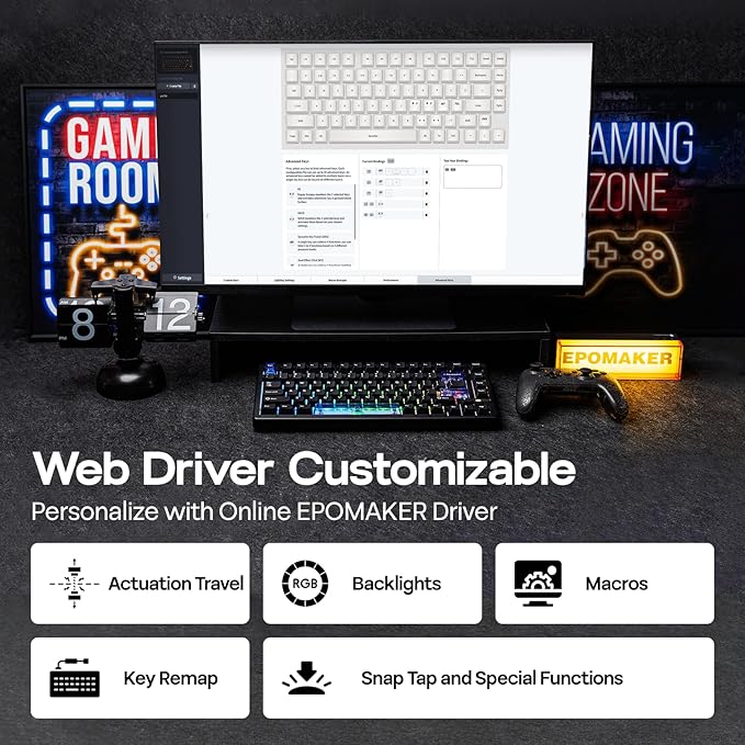 EPOMAKER HE80 Hall Effect Gaming Keyboard, 8K Polling & 32K Scan, Creamy Gasket, DKS, SOCD, Hot-Swappable, RGB Backlit, Wired Gaming Keyboard for PC & Mac (Black)