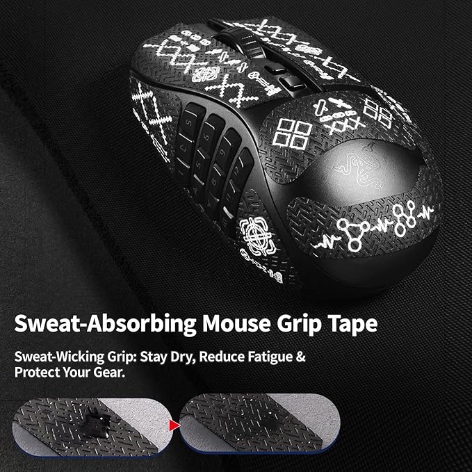 immoenuc Mouse Grip Tape Sticker for Razer Naga V2 Pro Wireless Gaming Mouse Anti Slip Skin Self-Adhesive,Pre-Cut,Sweat-Resistant (Printing Pattern)