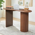 LEVNARY 54.3" Curved Small Computer Desk, Wooden Executive Desk with Sturdy Fluted Legs, Modern Luxury Corner Single Writing Vanity Desk for Bedroom Living Room Home Office (Walnut)