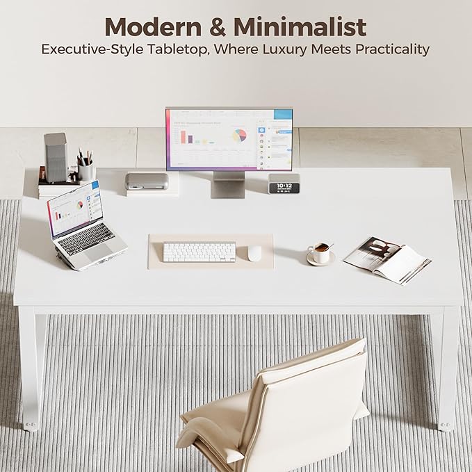 Mericonia 40 Inch Computer Desk, 1.2" Thick Modern Simple Study Writing Table, Heavy Duty Industrial Office Desk for Home Bedroom Workstation, White