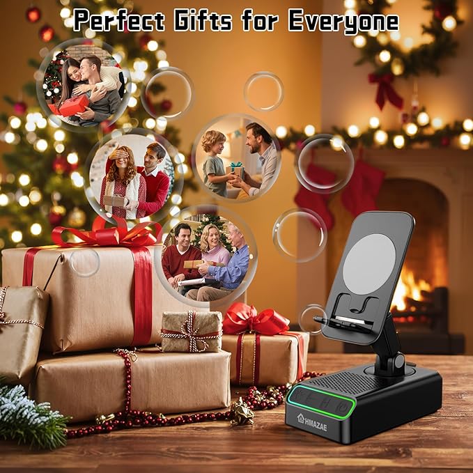 Cell Phone Stand with Wireless Bluetooth Speaker, Wireless Induction Audio, Emergency Rechargeable Portable Speaker Cellphone Stand with Colorful Ambient Light, Ideal Gifts for Men and Women