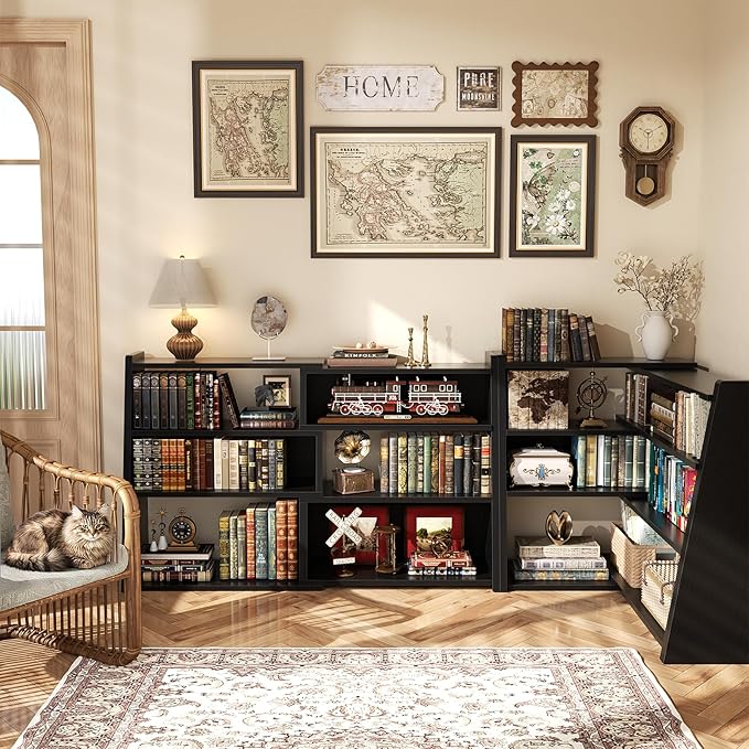 Armocity Expandable Bookshelf, Short Corner Bookshelf for Small Spaces, Small Ladder Book Shelf, Extendable Wood Narrow Bookcase for Living Room, Bedroom, 4 Tier, Black