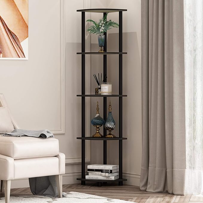 Furinno Wire 3-Tier Industrial Style Metal Frame Bookcase, Display Shelf, 35 Wide, Finn Oak