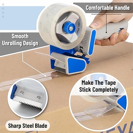 Mr. Pen- Packing Tape Dispenser Gun 2-Inch, Blue, 4 Pack with 4 Rolls Tape, Heavy Duty Packing Tape with Dispenser for Mailing, Moving Boxes and Packaging